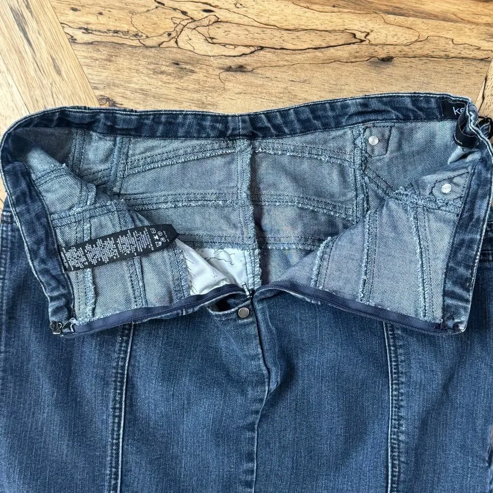 Kensie Dark Wash Paneled Denim Pencil Skirt Stretch Midi 90's Style Retro Large
